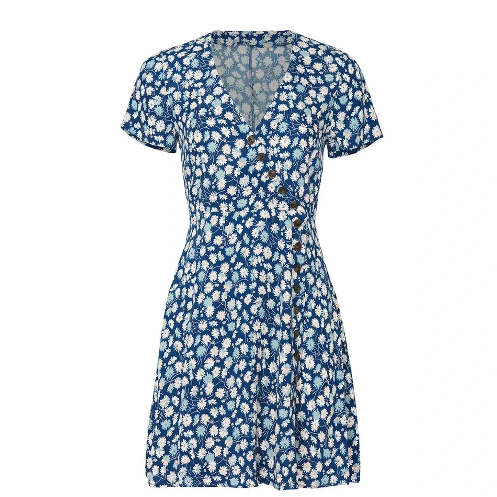 Madewell Blue Daisy Mini Wrap Dress SIZE 8 Button Daytime Business Casual $128 - Picture 7 of 10